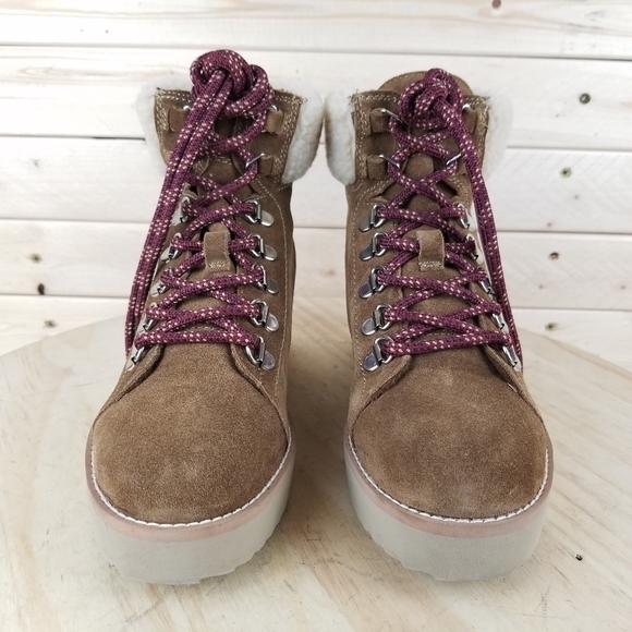 Sam Edelman Franc 6 US Hiking Trail Boot Booties Faux Shearling Trim Lace-up NEW - Picture 3 of 12